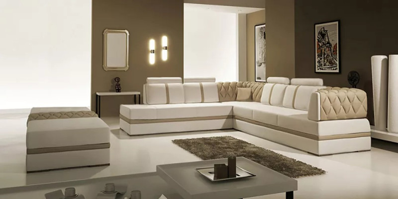 Sofá de esquina Sofá de cuero Sofá de diseño Sofá de esquina Forma de L Sala de estar acolchada moderna