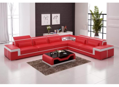 Sofá esquinero de diseño acolchado de cuero para la sala de estar, sofá esquinero en forma de L, sofá cama.
