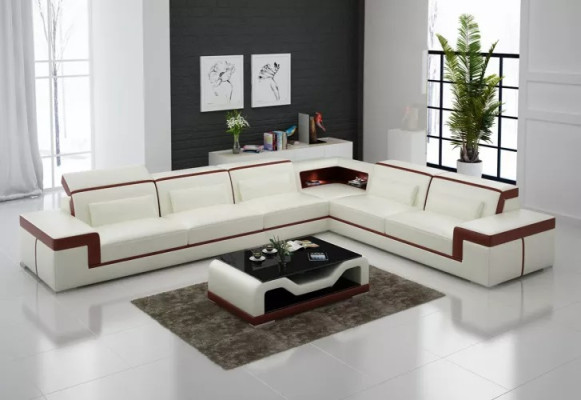 Sofá esquinero de diseño acolchado de cuero para la sala de estar, sofá esquinero en forma de L, sofá cama.