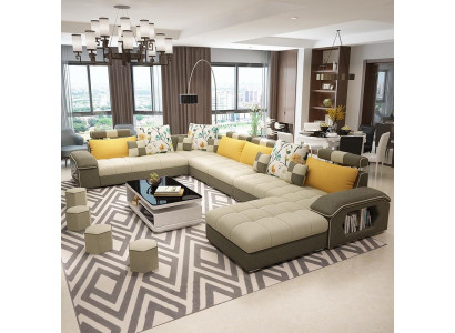 Esquina sofá en forma de U salón sofá conjunto tapicería tela sofás cuero