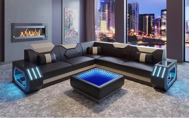 Sofá esquinero de cuero acolchado Diseño Sala de estar Sofá esquinero Sofá en forma de L Muebles de salón