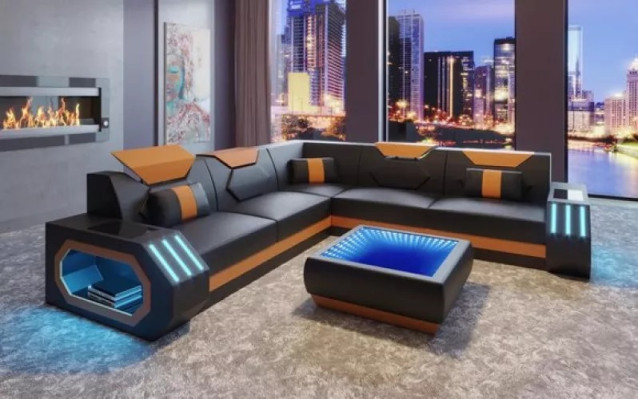 Sofá esquinero de cuero acolchado Diseño Sala de estar Sofá esquinero Sofá en forma de L Muebles de salón