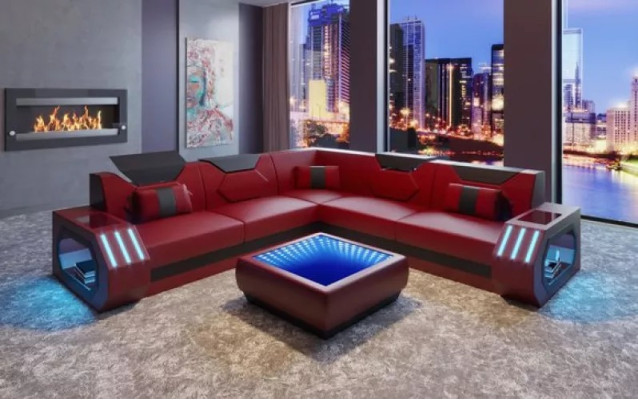 Sofá esquinero de cuero acolchado Diseño Sala de estar Sofá esquinero Sofá en forma de L Muebles de salón