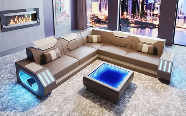 Sofá esquinero de cuero acolchado Diseño Sala de estar Sofá esquinero Sofá en forma de L Muebles de salón