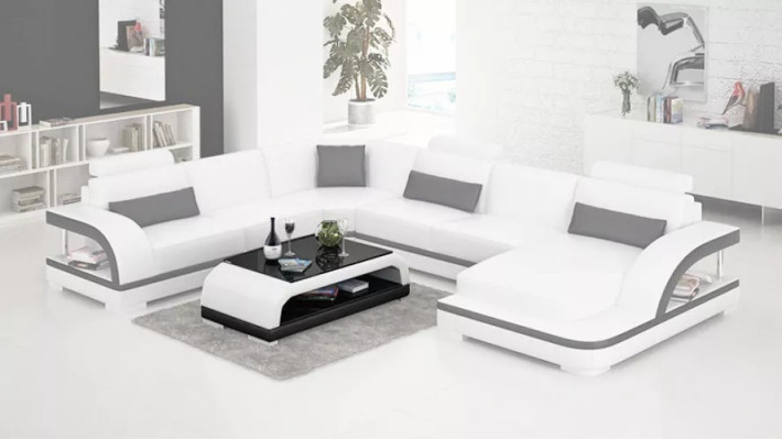 Sofá de esquina diseño decoración de sala de estar muebles modernos chaise longue acolchado de cuero sofá
