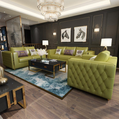 Conjunto de sofás de salón 3+2+1 plazas Sofá de cuero Conjunto de muebles Chesterfield.