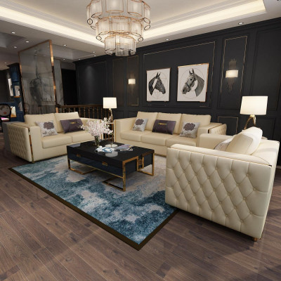 Conjunto de sofás de salón 3+2+1 plazas Sofá de cuero Conjunto de muebles Chesterfield.