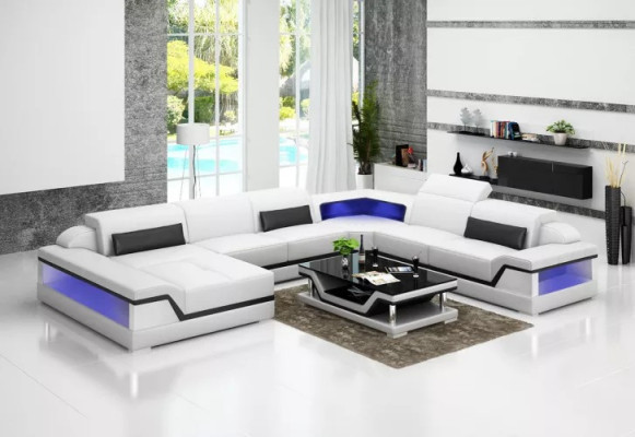 Sofá de cuero en forma de U moderno Sofá de esquina Sofá de cuero en moderno estilo de vida en forma de U L-sofá