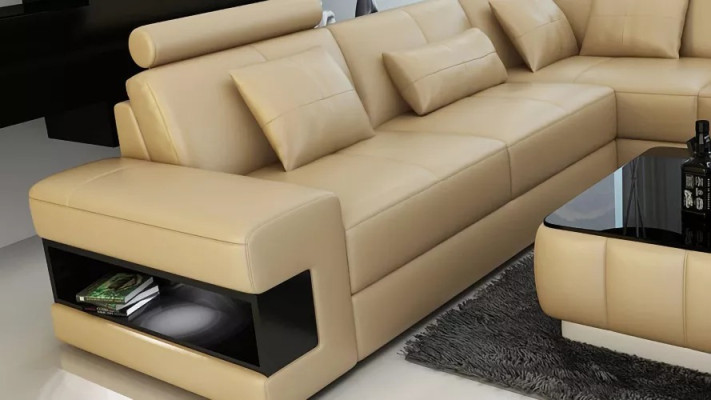 Sofá en forma de esquina Diseño de salón Sofá de cuero con acolchado de cuero