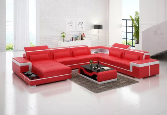 Sofá de esquina Diseño Mobiliario de salón moderno Sofá esquinero con tapizado de cuero