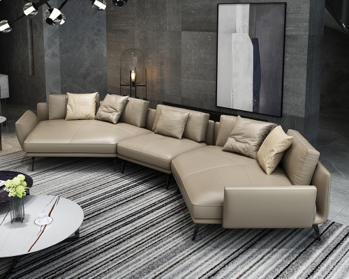 Sofá moderno en esquina, forma de U, muebles tapizados, sofá de cuero para sala de estar.