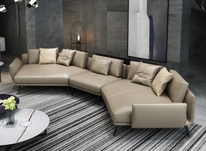 Sofá moderno en esquina, forma de U, muebles tapizados, sofá de cuero para sala de estar.