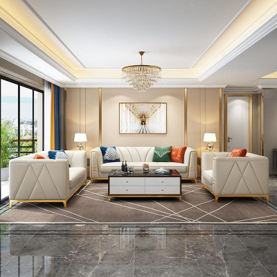 Conjunto de sofás de cuero de acero inoxidable Medusa para sala de estar, juego de muebles de 4 piezas.