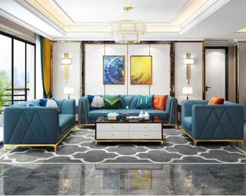 Conjunto de sofás de cuero de acero inoxidable Medusa para sala de estar, juego de muebles de 4 piezas.