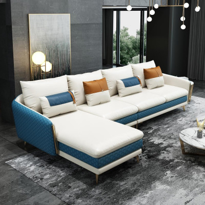 Sofá esquinero en forma de L moderno Sofá de cuero Sofá decorativo Sofá con cojines Conjunto de sala de estar