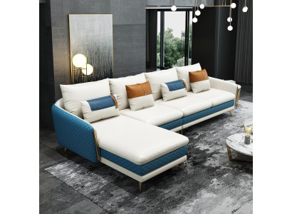 Sofá esquinero en forma de L moderno Sofá de cuero Sofá decorativo Sofá con cojines Conjunto de sala de estar