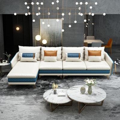 Sofá esquinero en forma de L moderno Sofá de cuero Sofá decorativo Sofá con cojines Conjunto de sala de estar