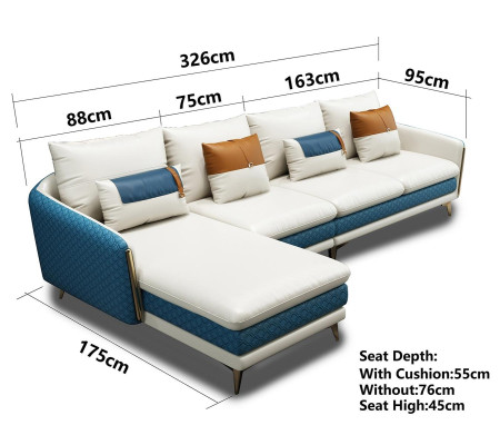 Sofá esquinero en forma de L moderno Sofá de cuero Sofá decorativo Sofá con cojines Conjunto de sala de estar