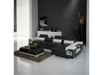 Sofá en forma de L de diseño moderno con USB, conjunto de sofá de esquina de cuero para la sala de estar.