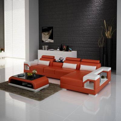 Sofá en forma de L de diseño moderno con USB, conjunto de sofá de esquina de cuero para la sala de estar.