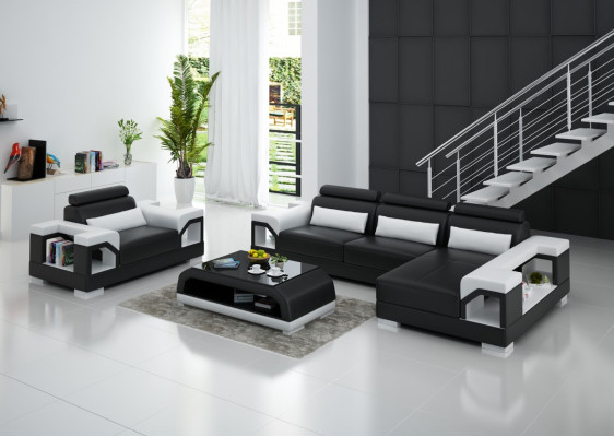 Conjunto de sofá de esquina en forma de L, sofá sillón moderno de cuero, nuevo.