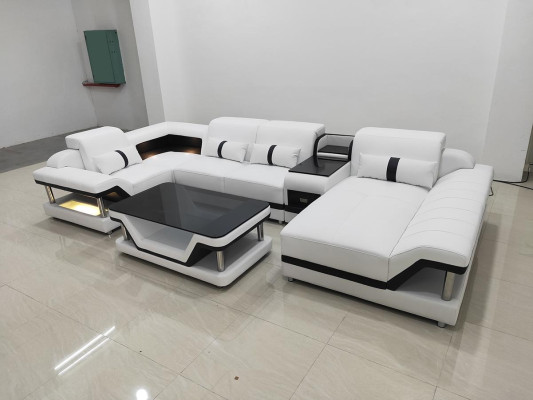 Sofá en forma de U Mesa de centro Conjunto de muebles tapizados Sofá esquinero Diseño Sofá esquinero LED USB