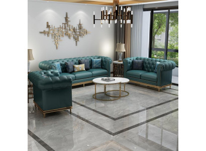 Chesterfield Conjunto de sofás Sofá con capitoné Sofá 6 piezas Conjunto de sala de estar Mesas