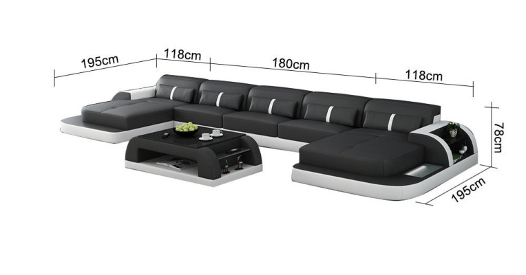 Sofá de esquina de cuero con USB, gran forma en U, conjunto de sofá para salón nuevo.