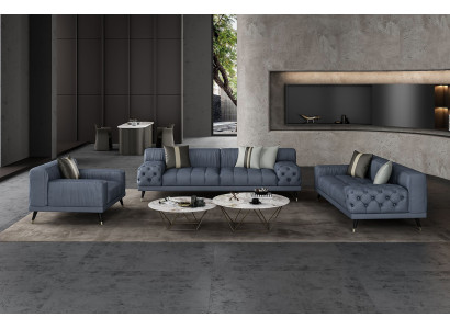 Lujo sofás modernos salón conjunto 3-2-1 asientos sofás tapizados Chesterfield cuero nuevo