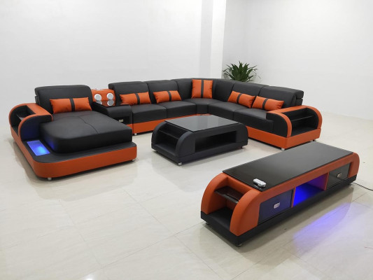 Muebles de salón en forma de sofá de cuero tapizado en forma de esquina sofá sofá de cuero y textil nuevo con puerto USB.