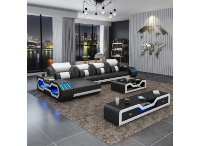 Cuero Moderno Sofá Paisaje de vida Cuero Sofá Conjunto de sofás Sofá en forma de L Mesa de café