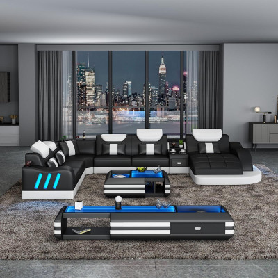 Sofá de esquina, original conjunto de muebles tapizados para esquina, sofás sofisticados con USB LED.