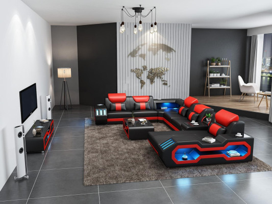 Diseño Sofá Grande con USB Sofá de Esquina Sofá Paisaje Forma U Cuero Textil Esquina