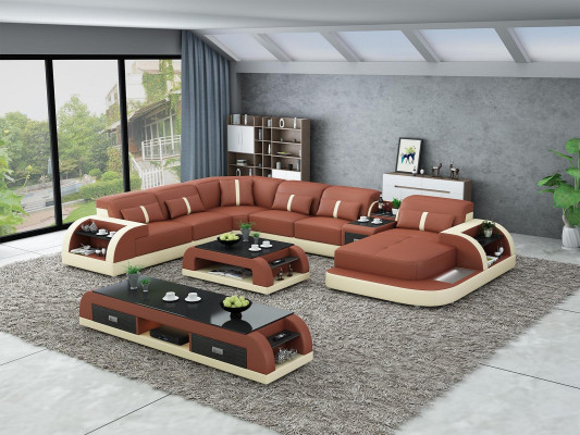 Conjunto de diseño de sofá de esquina de sofá en forma de U de salón de diseño.
