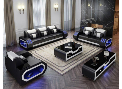 Sofá de cuero Sofá Esquina 3-2-1 Asientos Conjunto Diseño Moderno Sofá con USB