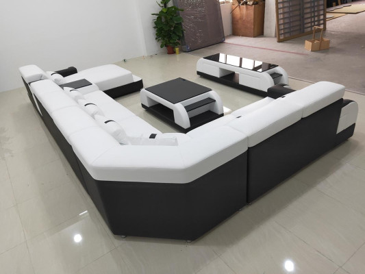 Muebles de salón sofá de esquina conjunto de sofás de cuero acolchado asiento esquina sofá USB Sonido