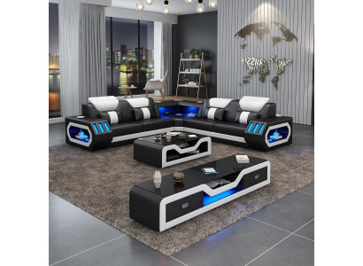 Sofá de esquina tapizado en forma de L mesa de centro aparador sofá de cuero salón nuevo
