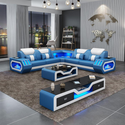 Sofá de esquina tapizado en forma de L mesa de centro aparador sofá de cuero salón nuevo