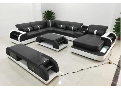 Sofá esquinero tapizado Sofá en forma de U Mesa de centro Aparador Sofá de cuero Conjunto de sala de estar Nuevo