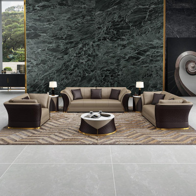 Conjunto de asientos de 3+2+1 plazas Sofás acolchados de diseño en cuero Relax moderno Nuevo marrón