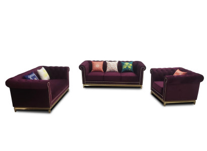 Sofá de 3 plazas + 2 plazas + 1 plaza Muebles Tapizado en tela y cuero Diseño Chesterfield moderno