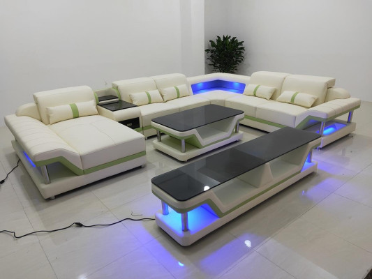 Moderno diseño de sala de estar, sofá esquinero, sofá, sofá tapizado, mesa de centro de cuero de RTV.