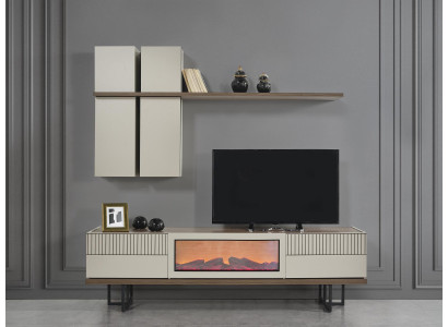 Mueble de pared con chimenea eléctrica, armario para televisión, soporte para televisión, consola para pared.