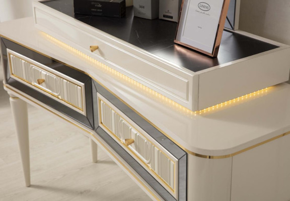 Tocador blanco Mesa de maquillaje de lujo Consola Cómoda de madera Diseño moderno