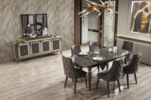 Mesa de comedor de lujo negra, muebles italianos de diseño, mesas de mobiliario, mesa nueva.