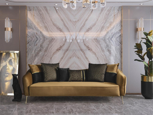 Tela de oro sofá de tela de 3 plazas marrón Sofá Sofás tapizados Muebles