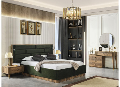 Cama de lujo 2 mesitas de noche tocador juego de dormitorio de 4 piezas.