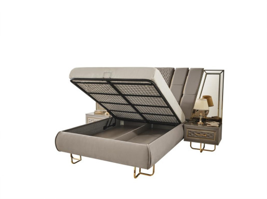 Lujo cama Hotel camas con 2 mesitas de noche doradas Muebles brillantes Dormitorio