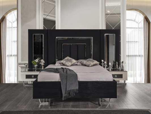 Dormitorio Cama 2x Mesitas de noche Juego de camas de lujo completo Muebles de diseño de 3 piezas