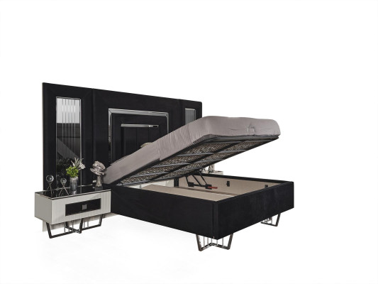Dormitorio Cama 2x Mesitas de noche Juego de camas de lujo completo Muebles de diseño de 3 piezas